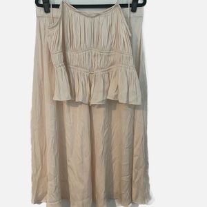 Cream Two-Piece Maxi Dress Set - Elegant Peplum Top & Flowing Skirt